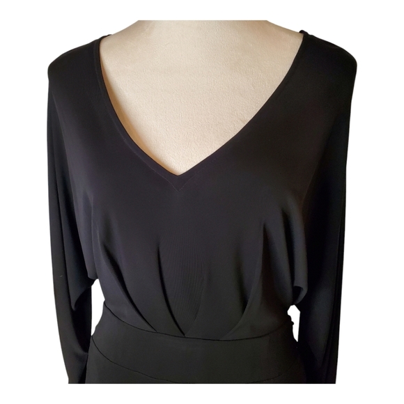Bailey44 SZ M (8-10) Black VNeck Sexy BodyCon Rayon Knit Stretch Midi Dress - Picture 2 of 8